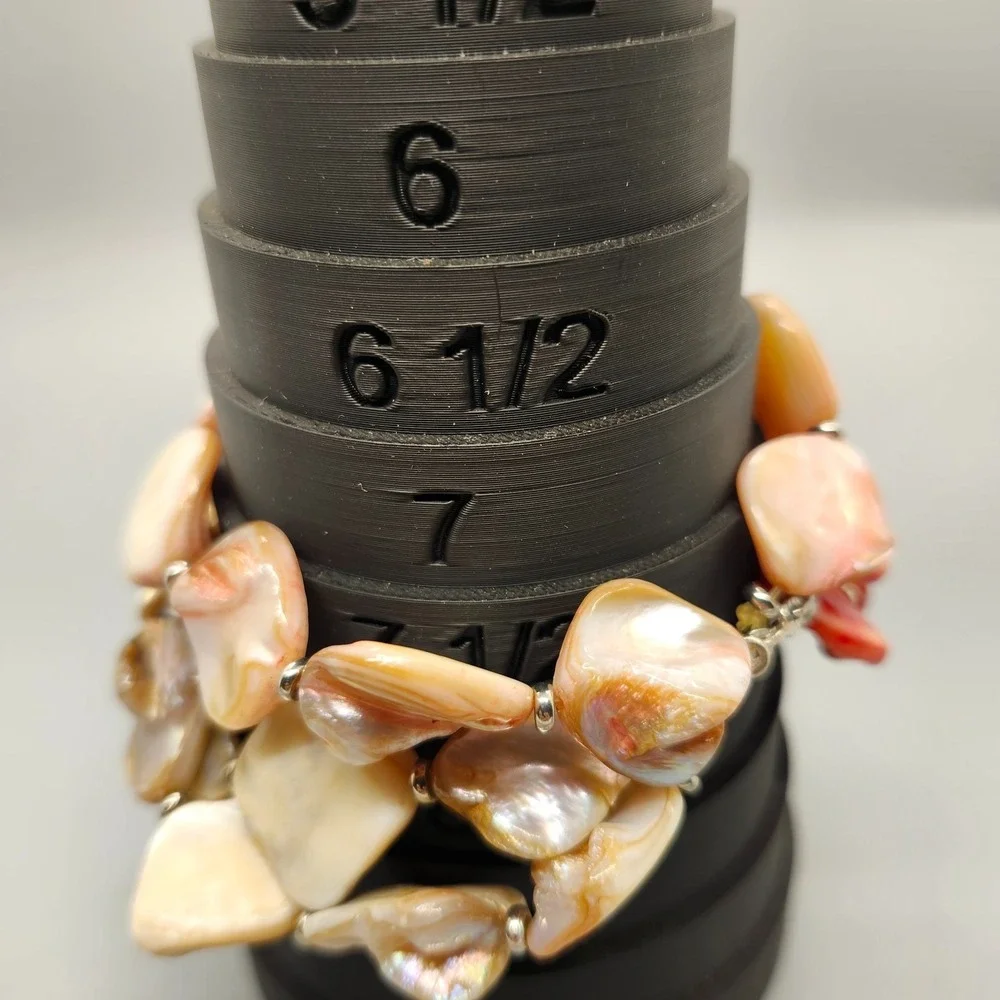 Shell Bracelet Red Beige Iridescent Bead Fashion Jewelry 7.5